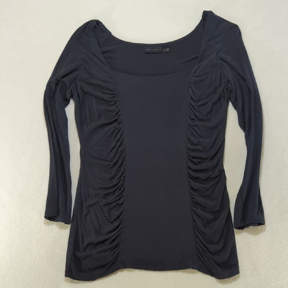 Women's The Limited Navy Long Sleeve Ruched Gathered Top